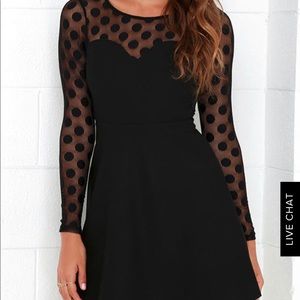 Lulu’s In Hot Dot-ter Long Sleeve Black Dress